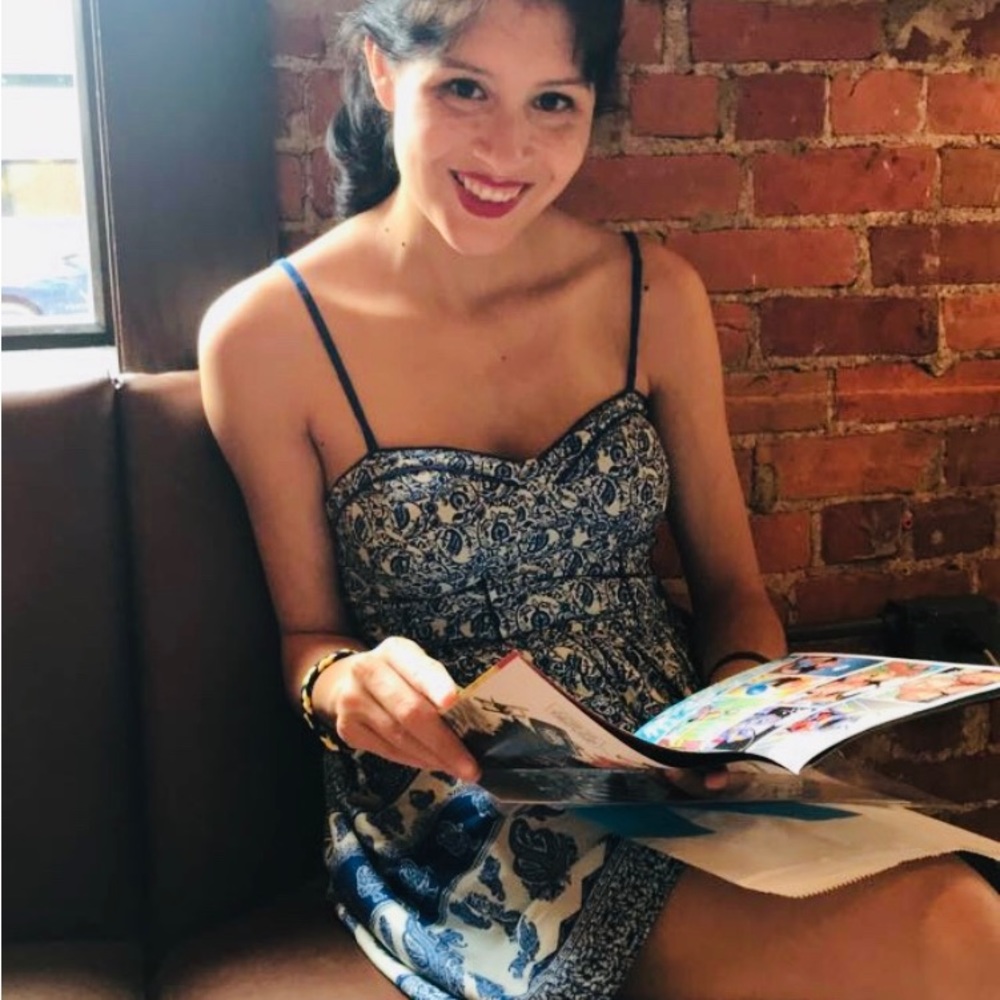 China print blue dress